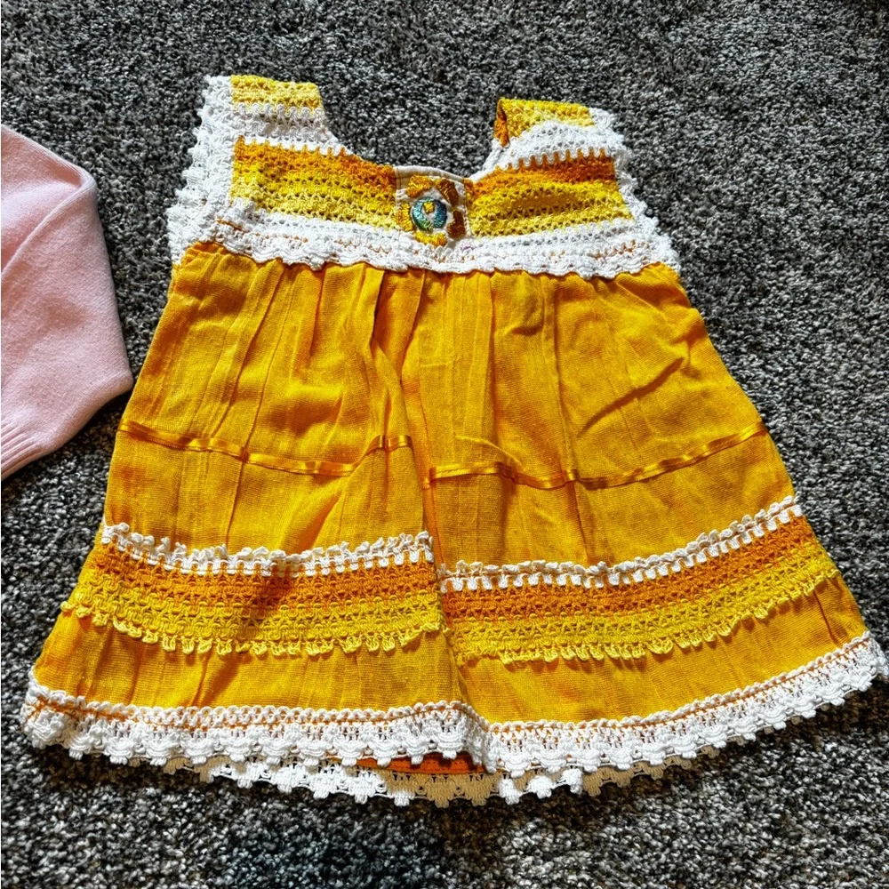 Bundle of 2T girl clothes. Tie-Dye T-Shirt, Pink Cardigan, and Yellow shirt - Picture 5 of 6
